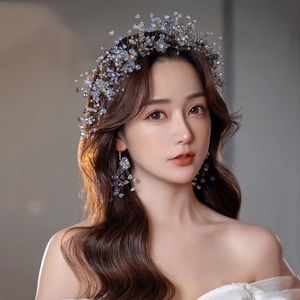 Stunning Blue Floral Crystal Vine Tiara Headband Earring Set